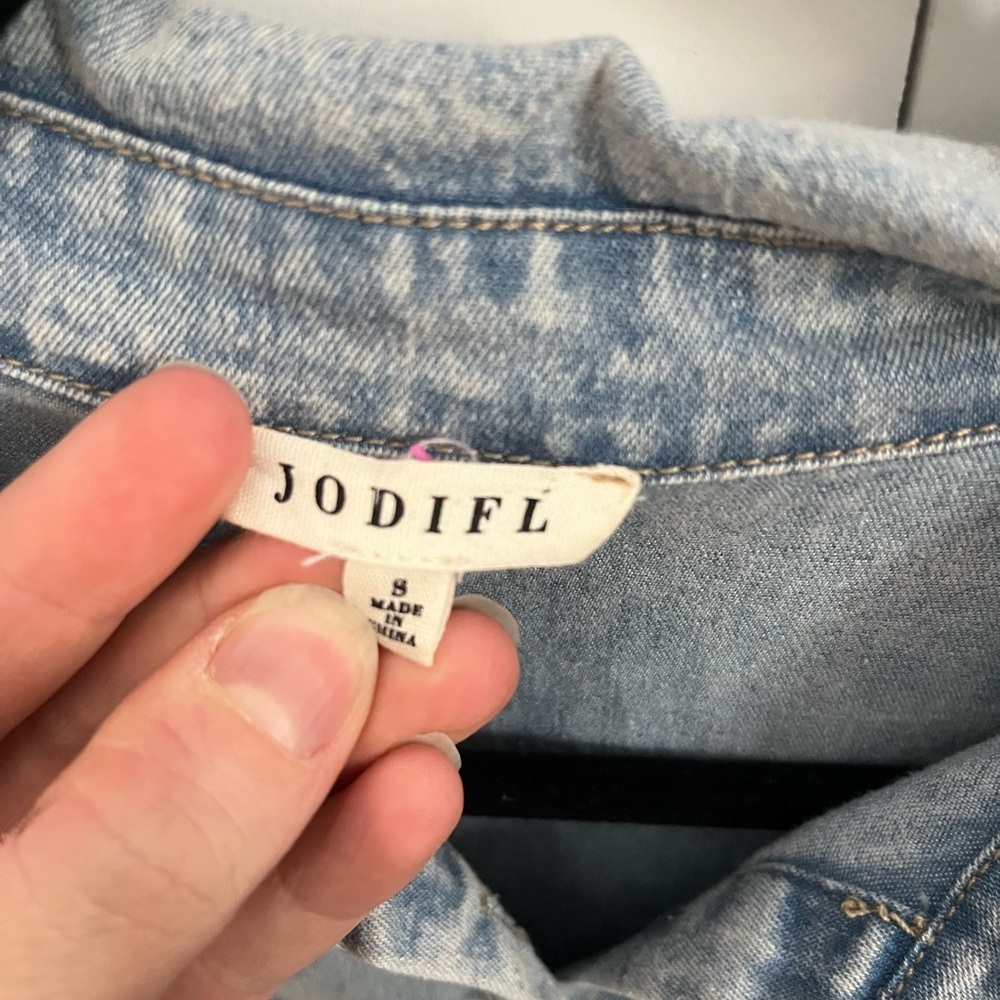 Denim Ruffle Button-Up Shirt - Picture 4 of 5